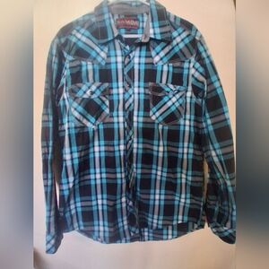 Rock & Roll Cowboy Blue and Black Plaid Men's Shirt